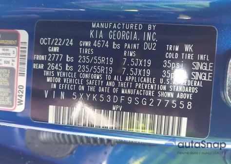 2025 Kia Sportage Sx-Prestige z USA, uszkodzony, nr VIN 5XYK53DF9SG277558